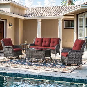 Gymojoy 5 Pieces Outdoor Wicker Sofa with Swivel Chairs, Coffee Table, Patio Furniture Set - 1 of 4