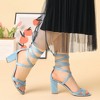 Allegra K Women's Open Toe Lace Up Strap High Block Heel Ankle Sandals - 2 of 4