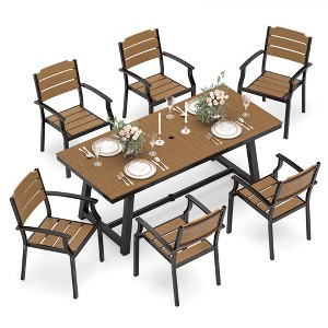 Arceso Outdoor Dining Set, Table and 6pcs Dining Chairs set, Patio Table, HDPS All-Weather Material Outdoor Dining Table - 1 of 4