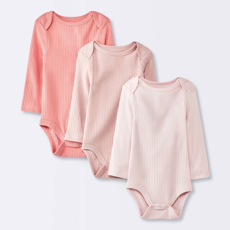 Baby Girls' 3pk Long Sleeve Bodysuit - Cloud Island™ Pink, 1 of 6