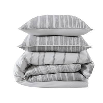 King Grey Cotton Abstract Stripe Duvet Cover Set