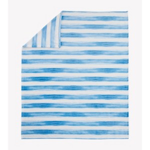 50"x60" Watercolor Striped Throw Blanket White/Blue - Mr. Kate: Modern Plush Polyester, Machine Washable - 1 of 4
