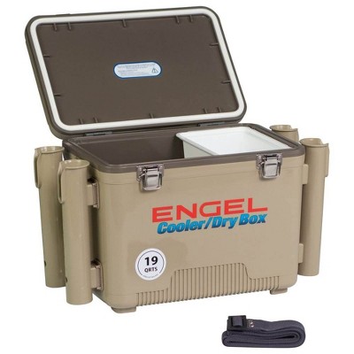 Engel 19 Quart Fishing Rod Holder Attachment Insulated Dry Box Cooler, Tan