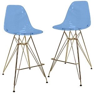 LeisureMod Cresco Modern Acrylic Bar Stool – Gold Steel Base and Footrest Counter Height Chair for Kitchen, Breakfast Bar, or Dining Area Set of 2 - 1 of 4