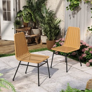 Coolbibila Modern Armless PE Rattan Woven Back Dining Chairs Set of 2,Iron Metal Legs Kitchen Dining Room Chair,Outdoor Patio Dining Chair - 1 of 4