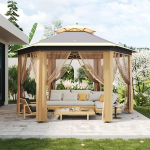 13' x 13' Pop -Up Gazebo, Hexagonal Canopy Shelter with 6 Zippered Mesh Netting, Event Tent with Strong Steel Frame for Backyard, Garden, Lawn - 1 of 4