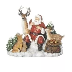 Roman 10.5" Jolly Santa with Animals Christmas Resin Figurine