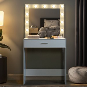 Okak Vanity Table with Drawers and Lights, Dressing Table with Large Drawer, 1 Level Storage Dresser and 3 Lighting Modes Adjustable Brightness - 1 of 4