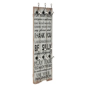 Aghana Digitals Wall-Mounted Vintage 'Thank You' Print Coat Rack - Black MDF, 6 Hooks, Space-Saving - 1 of 4