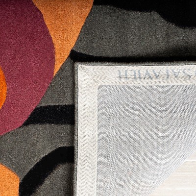 Grey and Orange Floral Wool Runner Rug, 2'6" x 6'