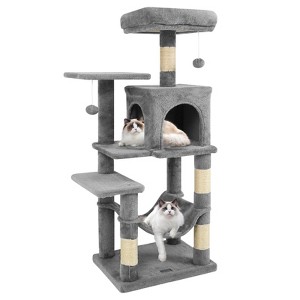 Costway 44” Tall Multi-level Cat Tree with Cushion Top Perch, 2-Entrance Large Cat Condo Beige/Green+Orange/Light Gray/Dark Gray/Pink - 1 of 4