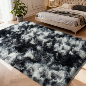 Tie-Dyed Gray Shag Rug, Ultra Soft 1.7" Plush, Non-Slip, 100% Polyester for Bedroom or Living Room - 1 of 4