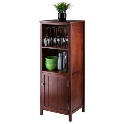 Walnut Brown Transitional Office Cupboard with Shelves and Door