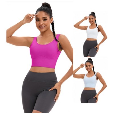 INSPIRE CHIC 3 Pcs Women's Full Coverage Deep V-Back Workout Fixed Cup Comfort Sports Bras