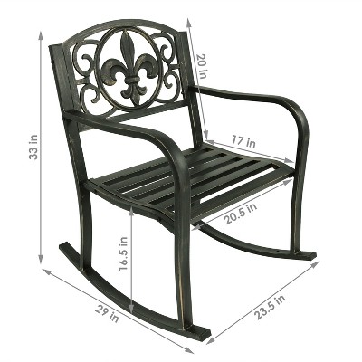 Black Cast Iron and Steel Fleur-de-Lis Outdoor Rocking Chair