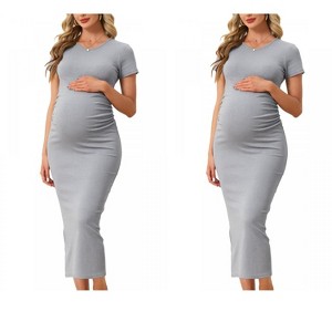 INSPIRE CHIC Women's 2 Pack Maternity Dress Bodycon Midi Side Ruched Ribbed Knit Short Sleeve Pregnancy Casual Dresses Medium 2 Packs Grey : Target