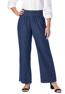 Jessica London Women's Plus Size Chambray Wide Leg Pant
