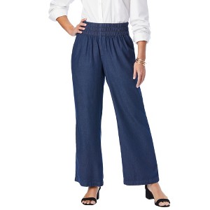 Jessica London Women's Plus Size Chambray Wide Leg Pant - 1 of 4