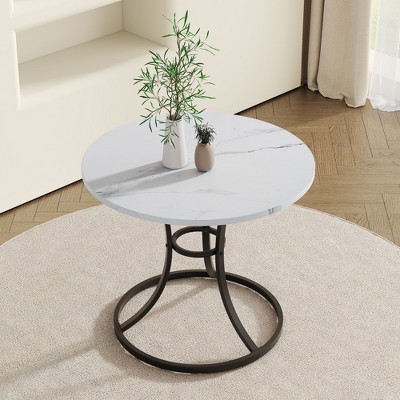 FURNIinspire Dining Tables Modern Minimalist Circular Dining Table, Dining Table End Table With Marble Textured Pattern Desktop, White, 33"*33"*29"