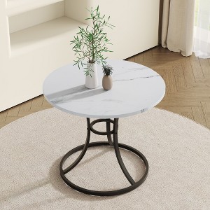 FURNIinspire Dining Tables Modern Minimalist Circular Dining Table, Dining Table End Table With Marble Textured Pattern Desktop, White, 33"*33"*29" - 1 of 4