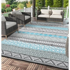Outdoor Waterproof Rugs,Foldable Reversible Modern Geometric Carpet, UV-Resistant Plastic Straw Rug, Floor Mat for RV, Porch, Deck, Balcony - 1 of 4