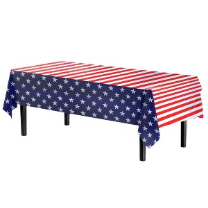 Crown Display 54 Inch. X 108 Inch. Patriotic Printed Disposable Plastic Table Cover- Stars & Strips - 1 of 4