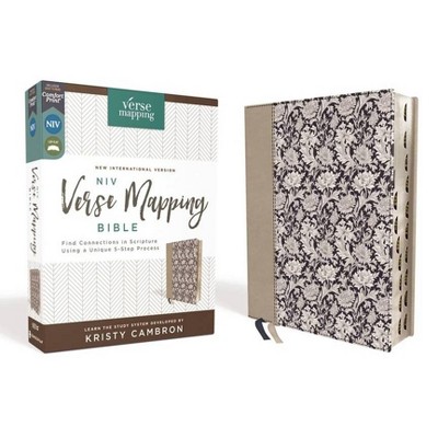 Niv, Verse Mapping Bible, Leathersoft, Navy Floral, Thumb Indexed, Comfort Print - by  Zondervan (Leather Bound)