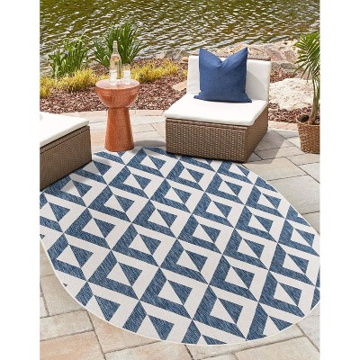 Costa Cape Easy-Care Oval Outdoor Blue Geometric Rug