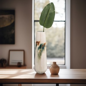 Metal Iron Vase - Modern Glam Decorative White Tall Flower Vase with Hand-Painted Design for Home, Office, Bedroom, and Living Room - 1 of 4