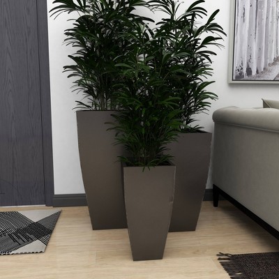Set of 3 Dark Gray Metal Indoor/Outdoor Planters