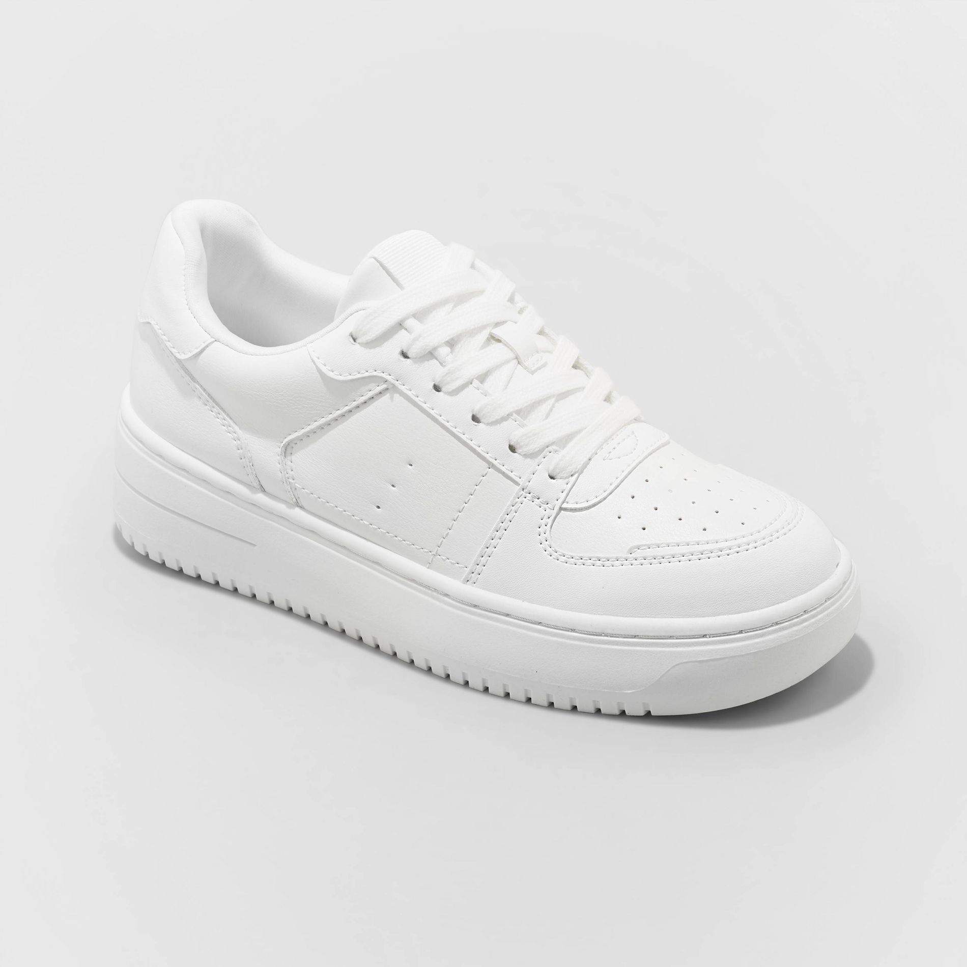 Women's Lola Lace-Up Sneakers - Wild Fable™ White 8: Faux Leather, Cushioned Insole, Textured Outsole, Round Toe