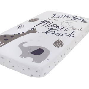 NoJo Love You To The Moon - 100% Cotton Grey and White Elephant and Giraffe Nursery Photo Op Fitted Crib Sheet  "Love You to the Moon and Back" - 1 of 3