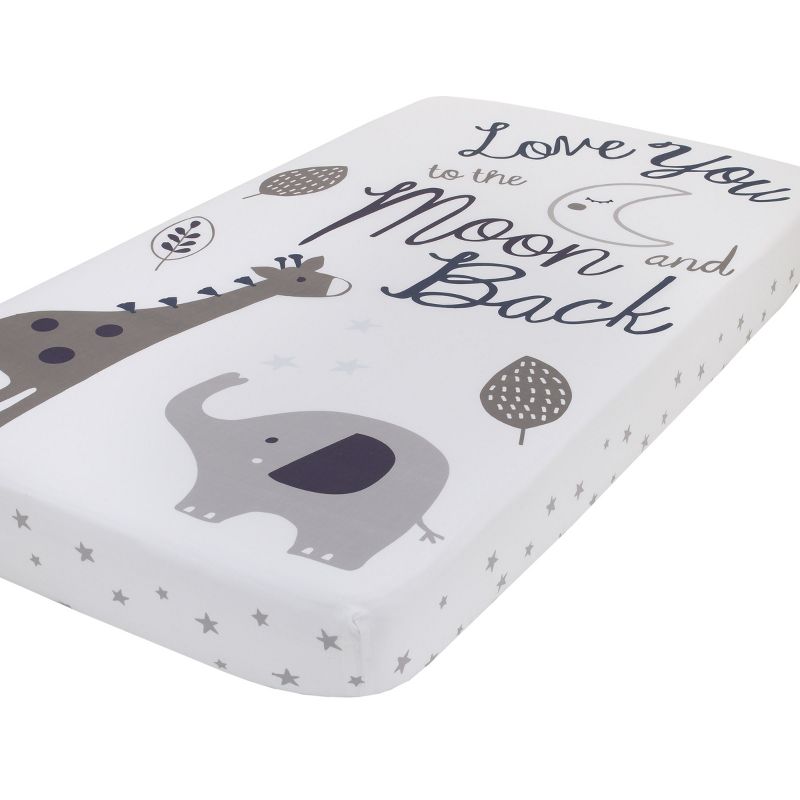 NoJo Love You To The Moon - 100% Cotton Grey and White Elephant and Giraffe Nursery Photo Op Fitted Crib Sheet  "Love You to the Moon and Back", 1 of 4