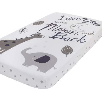 NoJo Love You To The Moon - 100% Cotton Grey and White Elephant and Giraffe Nursery Photo Op Fitted Crib Sheet  "Love You to the Moon and Back"