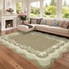 Washable Scalloped Living Room Rugs, Modern Floral Print Area Rug for Bedroom Dining Room, Non Slip Home Decor Carpet - 3 of 4