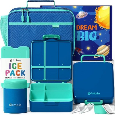 Kids Bento Snack Lunch Box with 4 Compartment, Insulated lunch Bag, Stainless Steel Vacuum Thermos Food Jar, Ice Pack