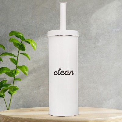 White Enamel Farmhouse Toilet Brush Holder Set