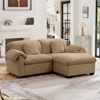 MYINDA 2 Seater Deep Seat Sectional Couch With Storage Space, Modular Sectional Sofa with Storage Reversible Ottoman,Brown
