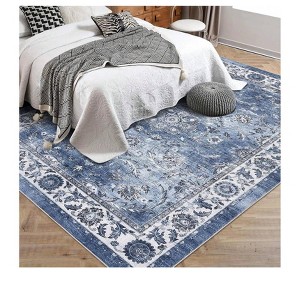 Large Machine Washable Velvet Area Rug - Non-Slip, Foldable, Soft Low Pile Vintage Carpet For High Traffic Living Rooms & Bedrooms - 1 of 4