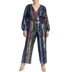 ELOQUII Women's Plus Size Multicolor Stripe Sequin Jumpsuit - 1 of 4