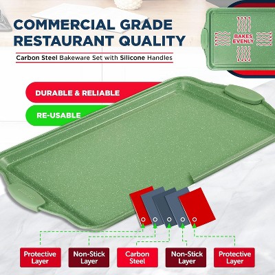 BAKKEN Green Marble Nonstick Carbon Steel 3-Piece Baking Pan Set
