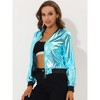 Allegra K Women's Holographic Fashion Stand Collar Metallic Lightweight Zip Bomber Jacket - 2 of 4