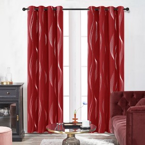 Deconovo 2 Panels Silver Printed Blackout Curtains with Wave, 6 Grommets for Bedroom - 1 of 4