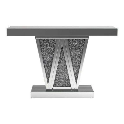 Silver Mirrored Glass and Wood Console Table, 47"