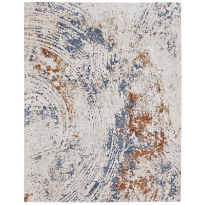 Gilmore Modern Abstract Ivory/Blue/Orange Area Rug