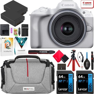 Canon EOS R50 Mirrorless Camera White w/ 18-45mm IS STM Lens Kit Essential Bundle