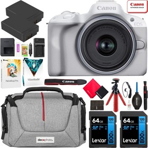 Canon EOS R50 Mirrorless Camera White w/ 18-45mm IS STM Lens Kit Essential Bundle - 1 of 4