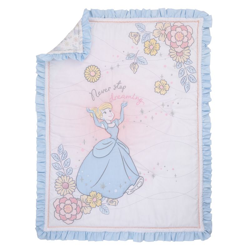 Disney Sweet Princess Light Blue, Pink, and White Cinderella 3 Piece Nursery Crib Bedding Set, 2 of 9