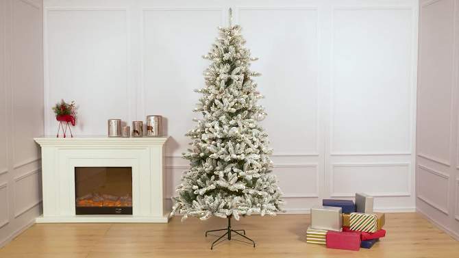 Puleo 4.5&#39; Pre-Lit LED Flocked Bennington Fir Artificial Christmas Tree Multicolor Lights, 2 of 5, play video