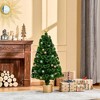HOMCOM 3 FT Pre-Lit Artificial Table Christmas Tree, Fiber Optic Holiday Home Xmas Indoor Decoration with Golden Stand, Green - 2 of 4